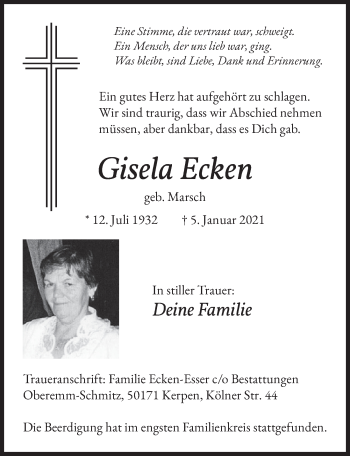 Anzeige von Gisela Ecken von  Werbepost 