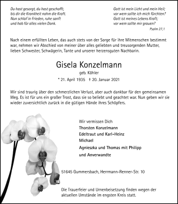 Anzeige von Gisela Konzelmann von  Anzeigen Echo 
