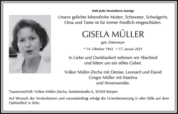 Anzeige von Gisela Müller von  Wochenende 