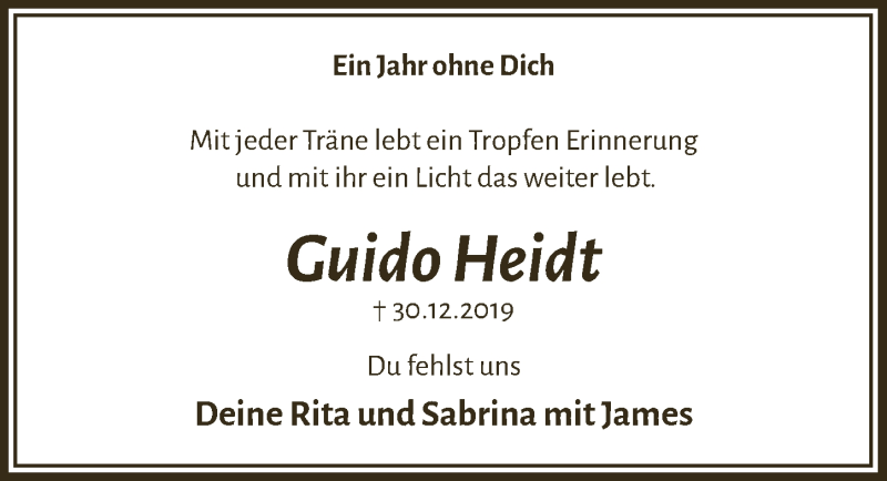  Traueranzeige für Guido Heidt vom 08.01.2021 aus  Anzeigen Echo 