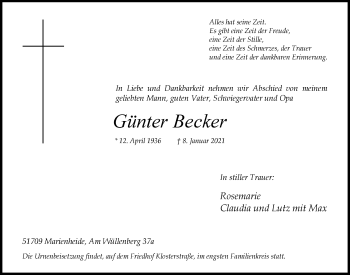 Anzeige von Günter Becker von  Anzeigen Echo 