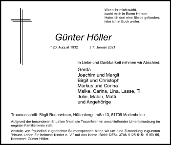 Anzeige von Günter Höller von Kölner Stadt-Anzeiger / Kölnische Rundschau / Express