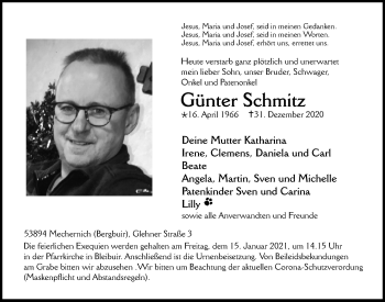 Anzeige von Günter Schmitz von  Blickpunkt Euskirchen 