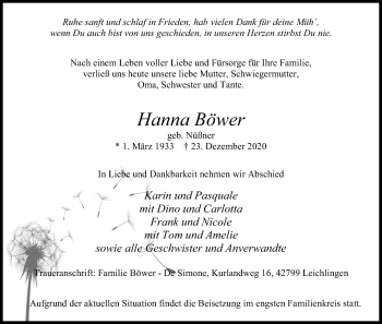 Anzeige von Hanna BÃ¶wer von Kölner Stadt-Anzeiger / Kölnische Rundschau / Express