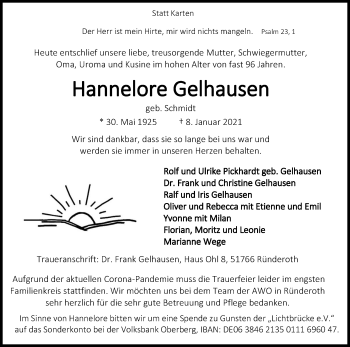 Anzeige von Hannelore Gelhausen von Kölner Stadt-Anzeiger / Kölnische Rundschau / Express