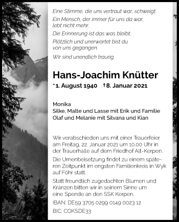 Anzeige von Hans-Joachim Knütter von Kölner Stadt-Anzeiger / Kölnische Rundschau / Express