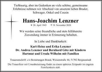 Anzeige von Hans-Joachim Lenzner von Kölner Stadt-Anzeiger / Kölnische Rundschau / Express