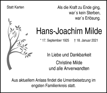 Anzeige von Hans-Joachim Milde von  Bergisches Handelsblatt 
