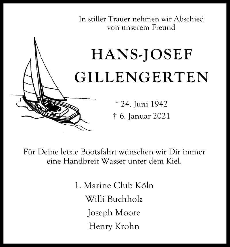  Traueranzeige für Hans-Josef Gillengerten vom 16.01.2021 aus Kölner Stadt-Anzeiger / Kölnische Rundschau / Express