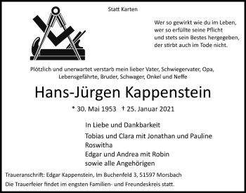 Anzeige von Hans-Jürgen Kappenstein von  Lokalanzeiger 