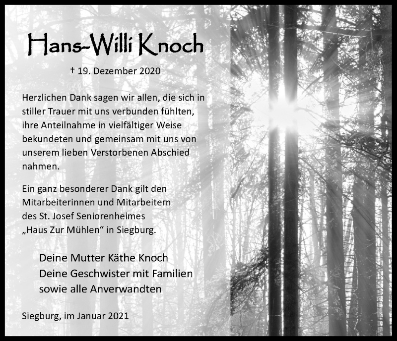  Traueranzeige für Hans-Willi Knoch vom 30.01.2021 aus Kölner Stadt-Anzeiger / Kölnische Rundschau / Express