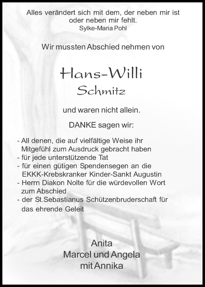  Traueranzeige für Hans-Willi Schmitz vom 23.01.2021 aus Kölner Stadt-Anzeiger / Kölnische Rundschau / Express