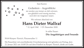 Anzeige von Hans Dieter Wallraf von  Werbepost 