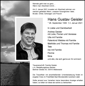 Anzeige von Hans Gustav Geisler von  Blickpunkt Euskirchen 