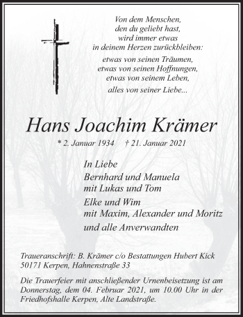 Anzeige von Hans Joachim Krämer von  Werbepost 