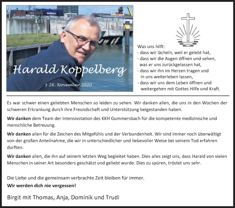  Traueranzeige für Harald Koppelberg vom 30.01.2021 aus Kölner Stadt-Anzeiger / Kölnische Rundschau / Express