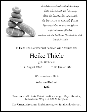 Anzeige von Heike Thiele von Kölner Stadt-Anzeiger / Kölnische Rundschau / Express