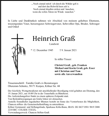 Anzeige von Heinrich Graß von Kölner Stadt-Anzeiger / Kölnische Rundschau / Express