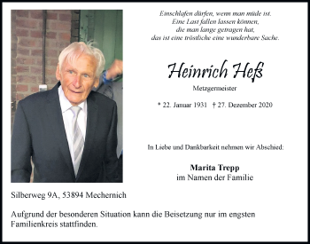 Anzeige von Heinrich Heß von  Blickpunkt Euskirchen 