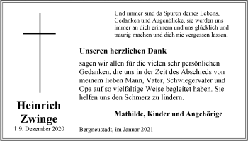 Anzeige von Heinrich Zwinge von  Anzeigen Echo 