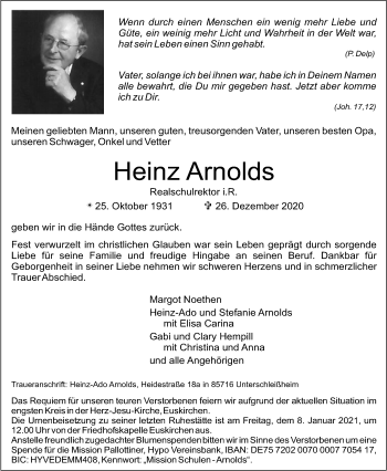Anzeige von Heinz Arnolds von  Blickpunkt Euskirchen 
