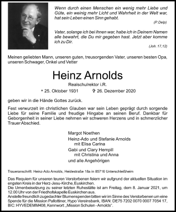 Anzeige von Heinz Arnolds von Kölner Stadt-Anzeiger / Kölnische Rundschau / Express