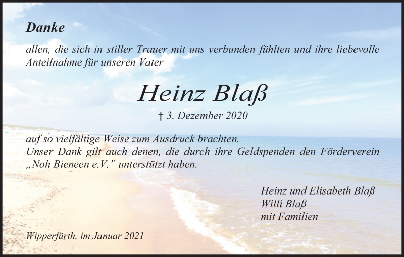  Traueranzeige für Heinz Blaß vom 09.01.2021 aus Kölner Stadt-Anzeiger / Kölnische Rundschau / Express