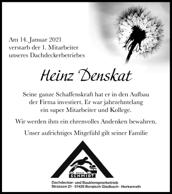 Anzeige von Heinz Denskat von Kölner Stadt-Anzeiger / Kölnische Rundschau / Express