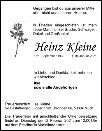 Anzeige von Heinz Kleine von Kölner Stadt-Anzeiger / Kölnische Rundschau / Express