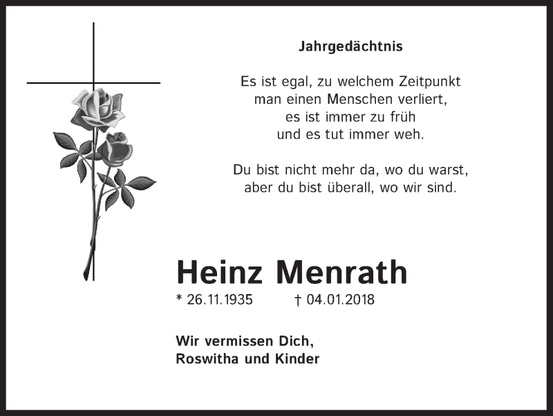  Traueranzeige für Heinz Menrath vom 09.01.2021 aus Kölner Stadt-Anzeiger / Kölnische Rundschau / Express