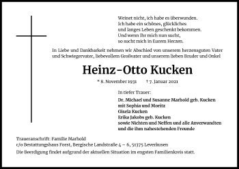 Anzeige von Heinz-Otto Kucken von Kölner Stadt-Anzeiger / Kölnische Rundschau / Express