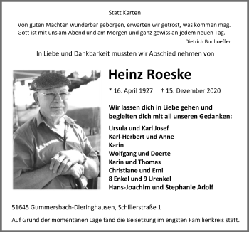 Anzeige von Heinz Roeske von  Anzeigen Echo 