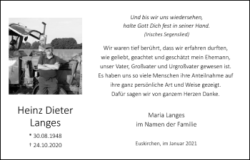 Anzeige von Heinz Dieter Langes von  Blickpunkt Euskirchen 