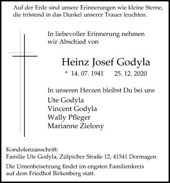 Anzeige von Heinz Josef Godyla von Kölner Stadt-Anzeiger / Kölnische Rundschau / Express
