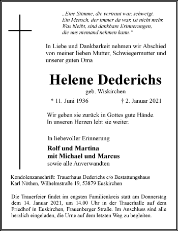 Anzeige von Helene Dederichs von  Blickpunkt Euskirchen 