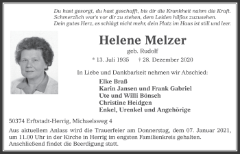 Anzeige von Helene Melzer von  Werbepost 
