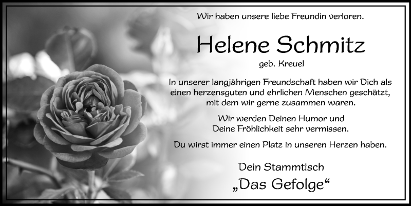 Traueranzeige für Helene Schmitz vom 16.01.2021 aus  Blickpunkt Euskirchen 