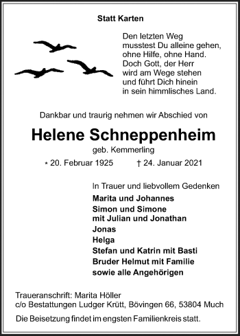 Anzeige von Helene Schneppenheim von Kölner Stadt-Anzeiger / Kölnische Rundschau / Express