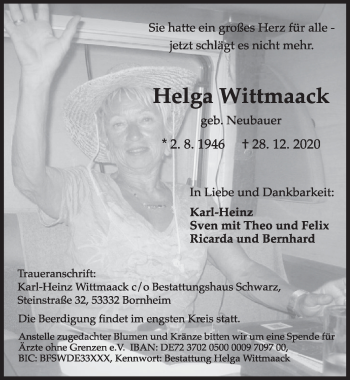 Anzeige von Helga Wittmaack von  Schlossbote/Werbekurier 