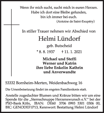 Anzeige von Helmi Lündorf von  Schlossbote/Werbekurier 
