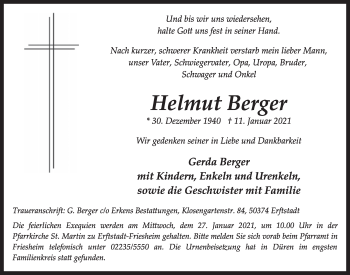Anzeige von Helmut Berger von  Werbepost 