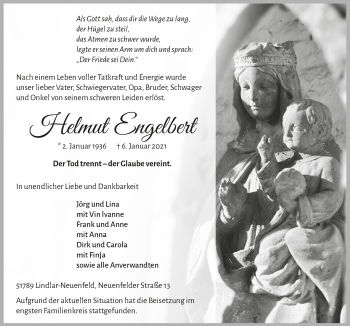Anzeige von Helmut Engelbert von  Anzeigen Echo 