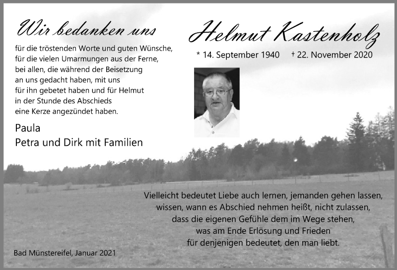 Traueranzeige für Helmut Kastenholz vom 09.01.2021 aus  Blickpunkt Euskirchen 