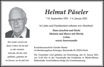 Anzeige von Helmut Päseler von  Wochenende 
