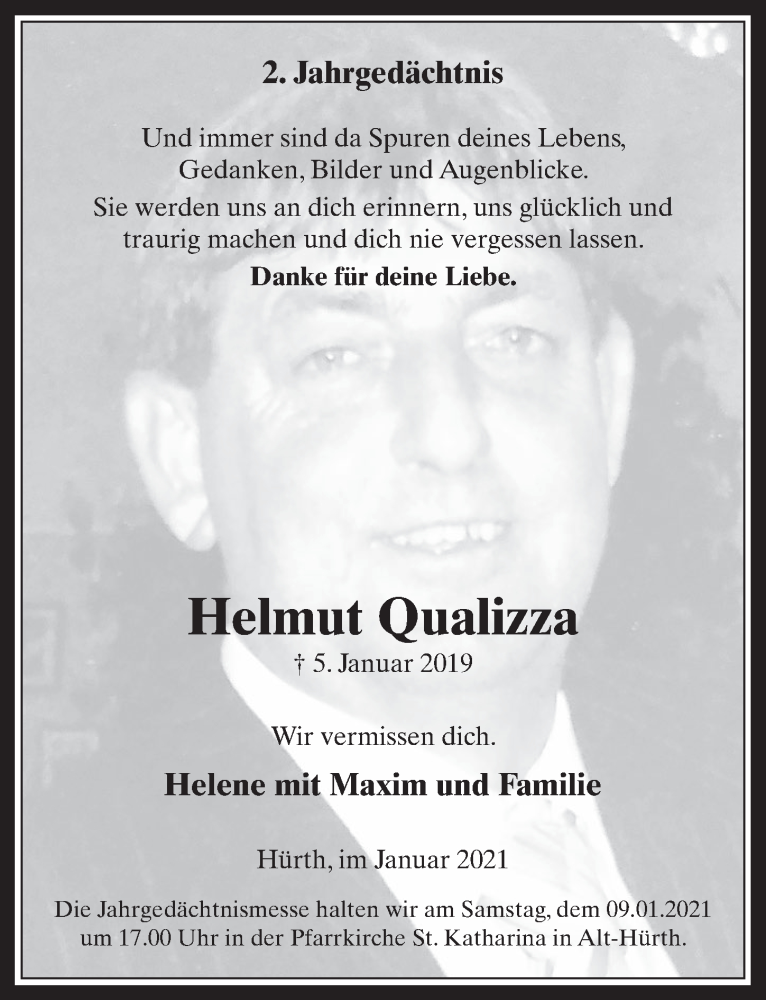  Traueranzeige für Helmut Qualizza vom 18.07.2023 aus  Wochenende 