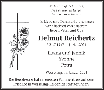Anzeige von Helmut Reichertz von  Schlossbote/Werbekurier 