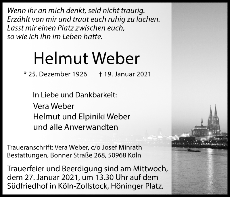  Traueranzeige für Helmut Weber vom 23.01.2021 aus Kölner Stadt-Anzeiger / Kölnische Rundschau / Express