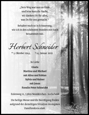 Anzeige von Herbert Schneider von Kölner Stadt-Anzeiger / Kölnische Rundschau / Express