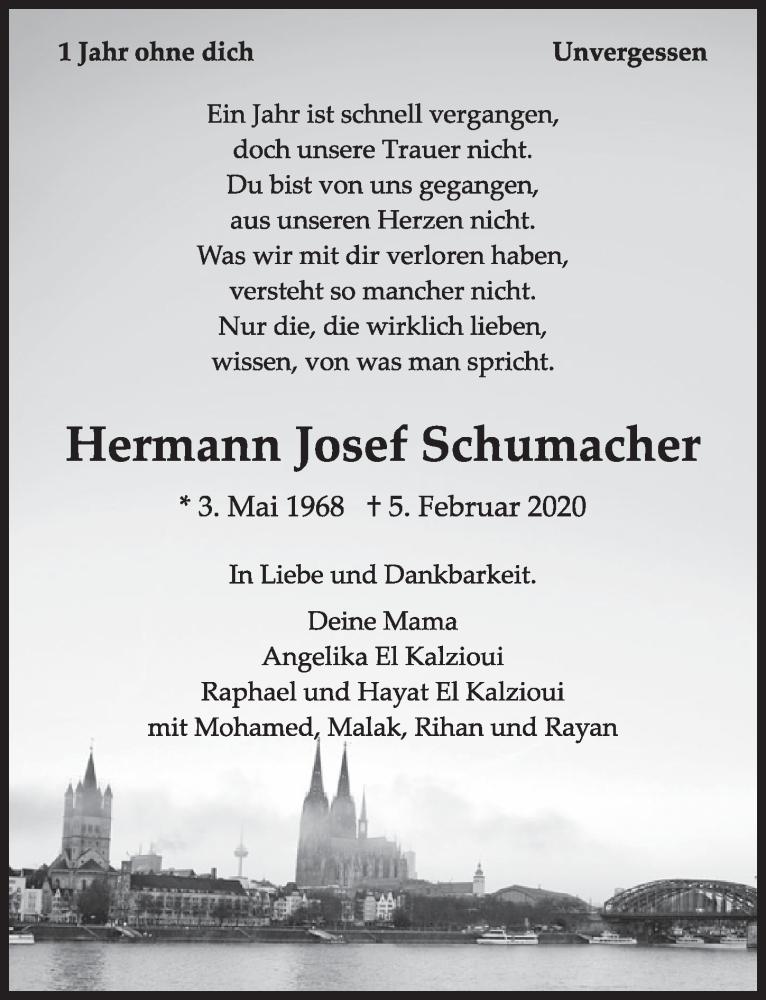  Traueranzeige für Hermann Josef Schumacher vom 29.01.2021 aus  Wochenende 