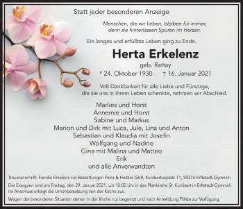 Anzeige von Herta Erkelenz von  Werbepost 